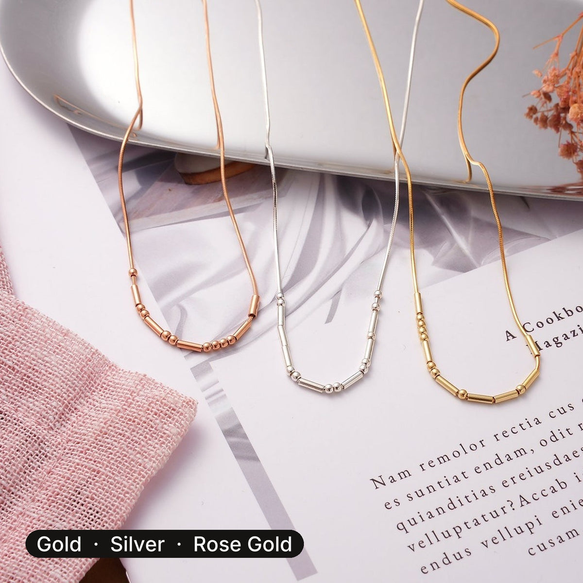 Morse code necklaces in gold, silver and rose gold