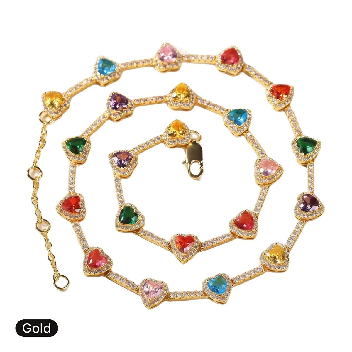 Rainbow Heart Necklace in Gold