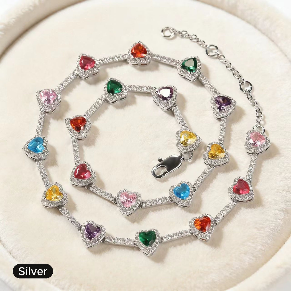 Rainbow Heart Necklace in Silver